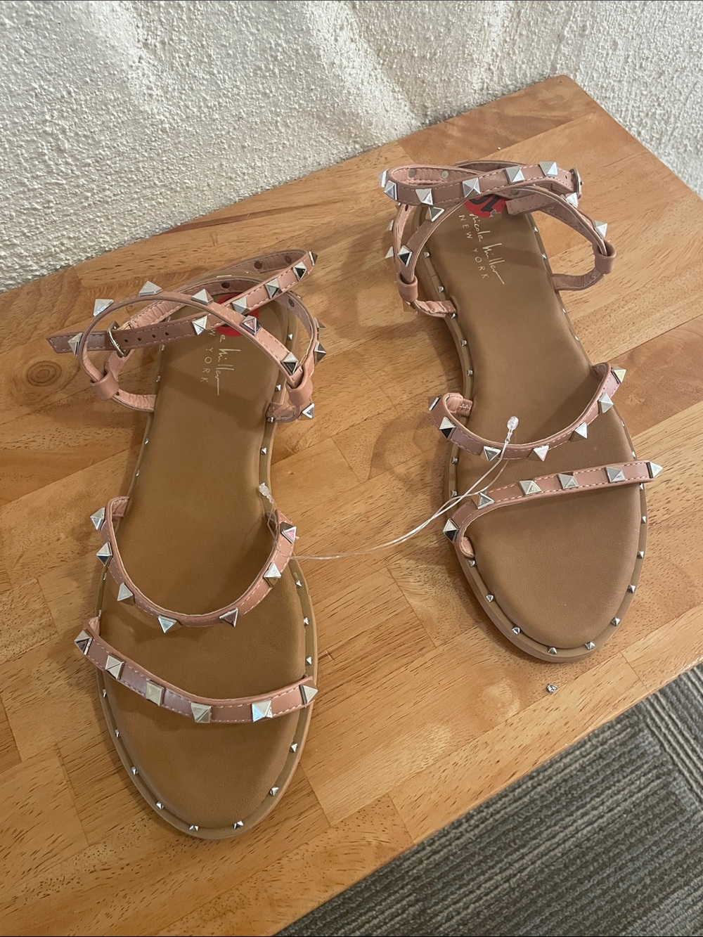 NWT Nicole Miller “Tanny-NM” Tan Stud & Spike Gladiator Strappy Sandals